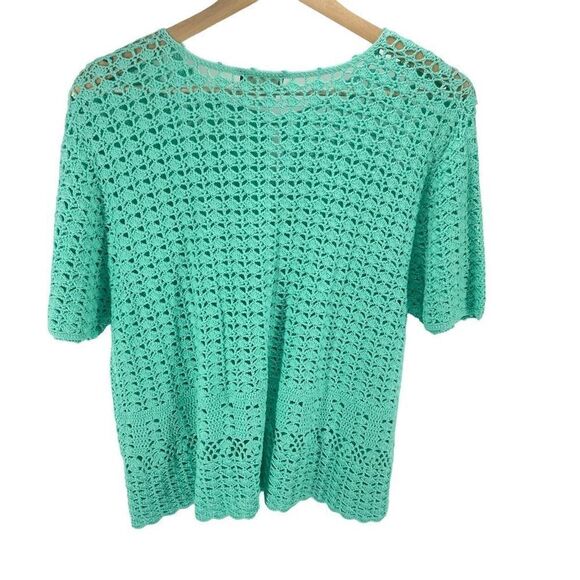 Southern Lady Women's Crochet Open Knit Cardigan large turquoise green - Picture 2 of 12